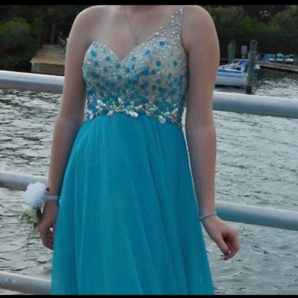 Prom girl turquoise gown size 2 blush prom